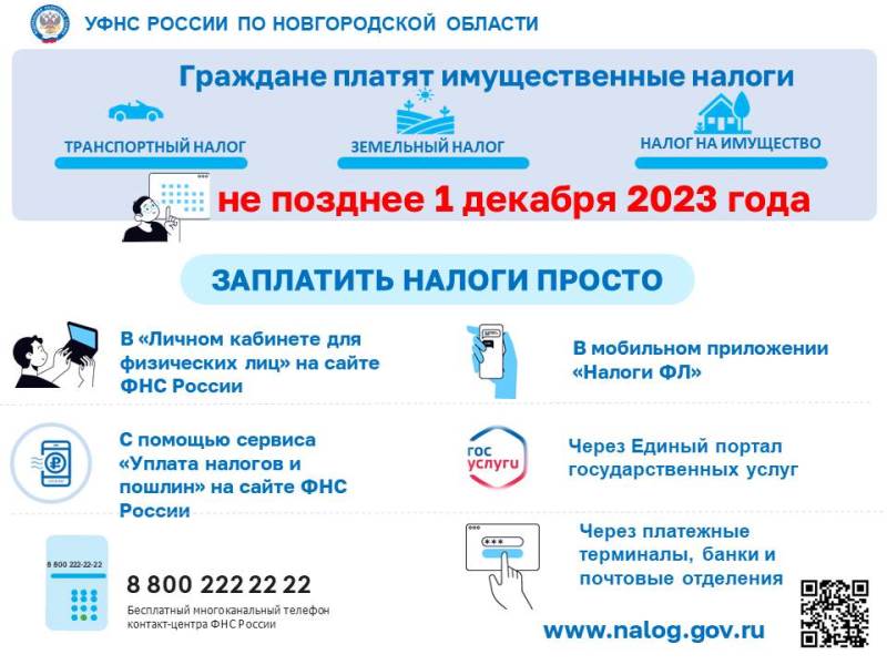 ФНС России по Новгородской области напоминает о сроке уплаты имущественного налога за 2022 год.